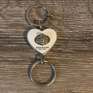 Coach Silver and White Heart Valet Turnlock Turn Lock Keyring Key Chain
